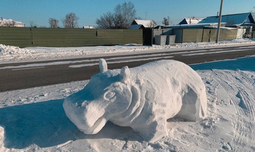 житель шимановска порадовал горожан снежными фигурами у дороги
