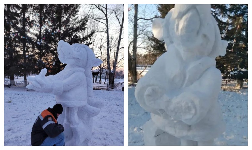 снежные фигуры в новокиевском увале разрушили три девочки
