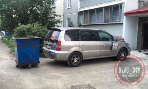 «не зли мусорщика 5»: в благовещенске снова проучили любителя парковаться возле контейнеров
