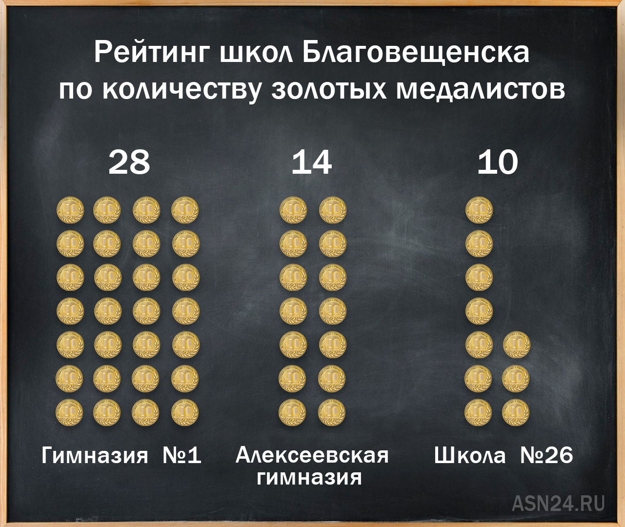 Топ-3 школ Благовещенска по количеству золотых медалистов