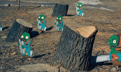 «зомби против растений»: благовещенские художники обратили внимание на спиленные деревья у загса